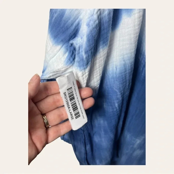 1067. FANTASTIC FAWN TAKE IT EASY BLUE TIE DUE BUTTON DOWN TOP SIZE LARGE OVER - Picture 11 of 11